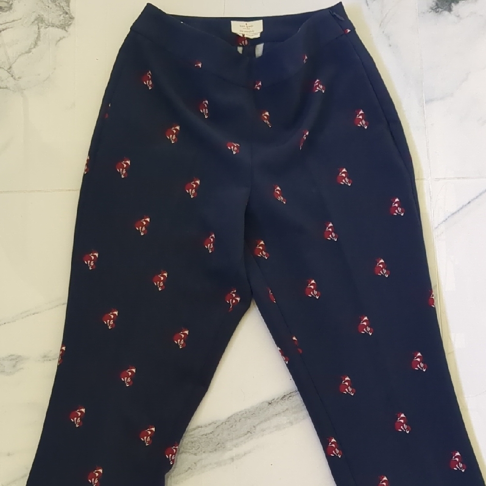 Kate Spade Blue and Red Cropped Pants with Fox Print